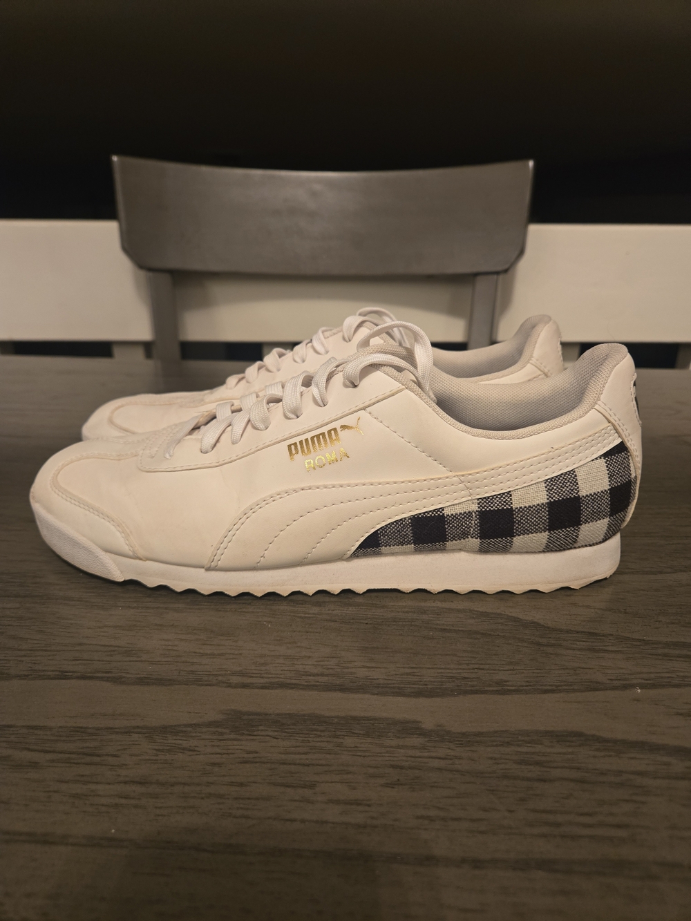 PUMA Roma Men's White Sneakers with Black Check Heel
